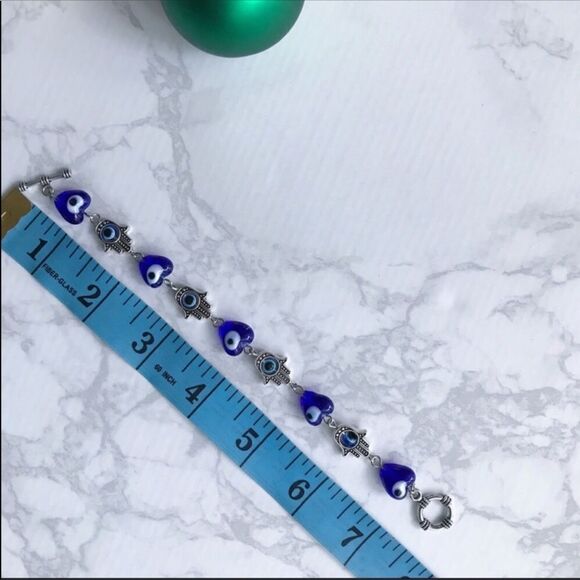 Evil Eye Hamsa Bracelet Blue Handmade - Picture 3 of 3